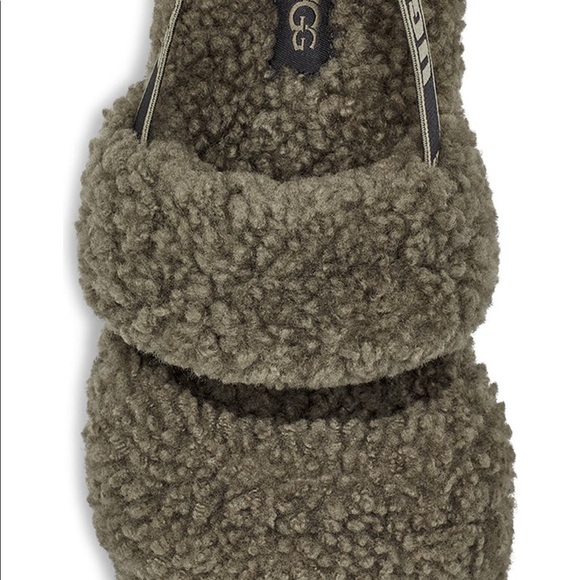 UGG® Oh Fluffita Burnt Olive Genuine Shearling Slingback Sandals - Picture 7 of 10